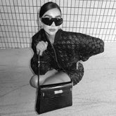 Ensemble assorti de veste bomber courte tressée en cuir vegan à fermeture éclair pour motard